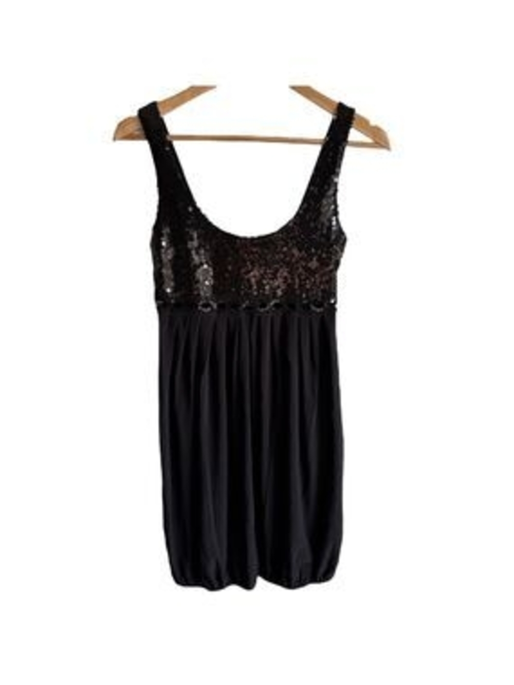 Bisou Bisou Y2K Sequin Bubble Hem Mini Dress Sz 6 Black Party Cocktail Short EUC